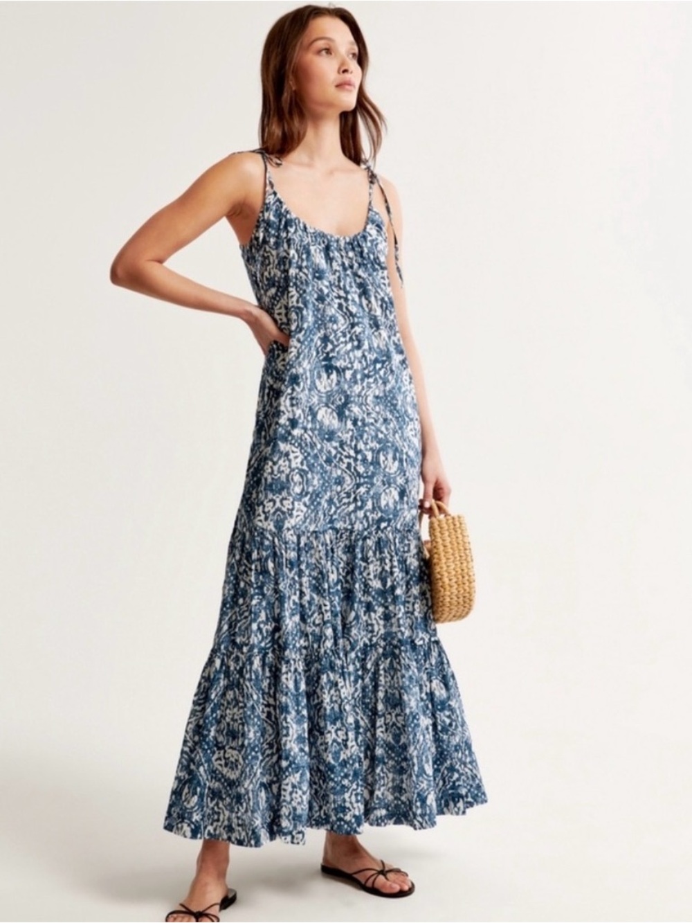 Abercrombie & Fitch Trapeze Maxi Dress Blue Pattern Size XL